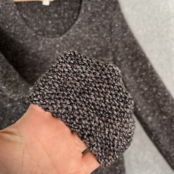 J Jill Tunic Sweater Womens Medium Black Silver Metallic Oversized Knit Slub - Picture 10 of 13